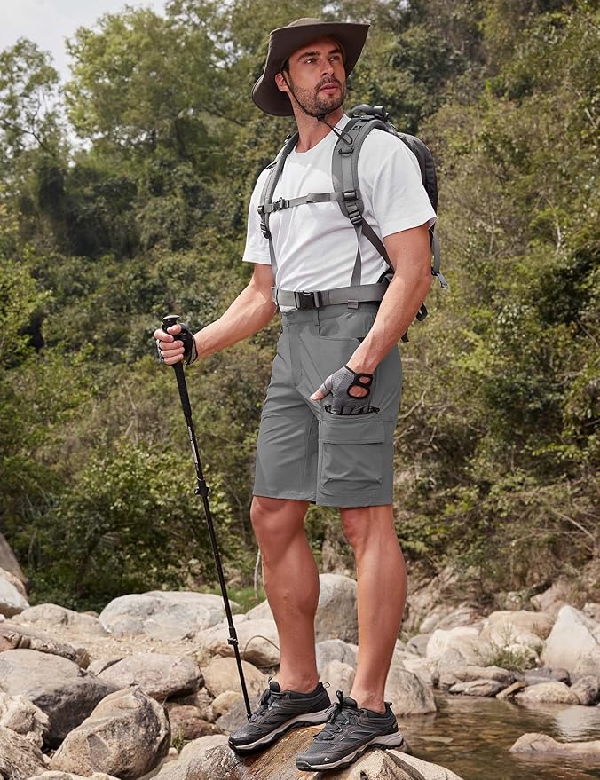 CRYSULLY Men's Hiking Cargo Shorts Outdoor Summer Lightweight Quick Dry Work Casual Shorts with 5