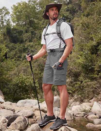 CRYSULLY Men's Hiking Cargo Shorts Outdoor Summer Lightweight Quick Dry Work Casual Shorts with 5