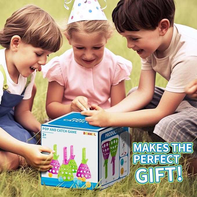 Bennol Outdoor Game Toys for Kids Boys with 20 Balls, Pop Pass Catch Ball Game Outside Toys Gifts