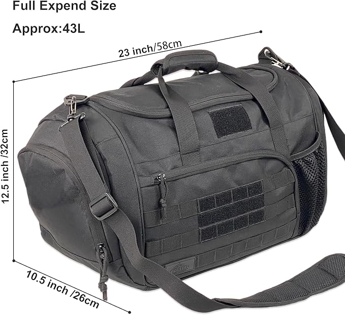 APRlLBAY 43L Large Capacity Military Duffel Bag - Tactical Gym Bag/Weekender for Men & Women (Jet