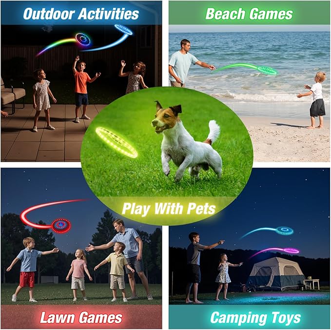 2 Pack Light up Flying Discs for Kids, Rechargeable Disc with 45 LEDs, 14 Lighting Modes(10") &
