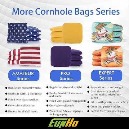 EunHo Dual Sided Cornhole Bags Regulation Set of 8 Professional Cornhole Bean Bags Slick and Stick