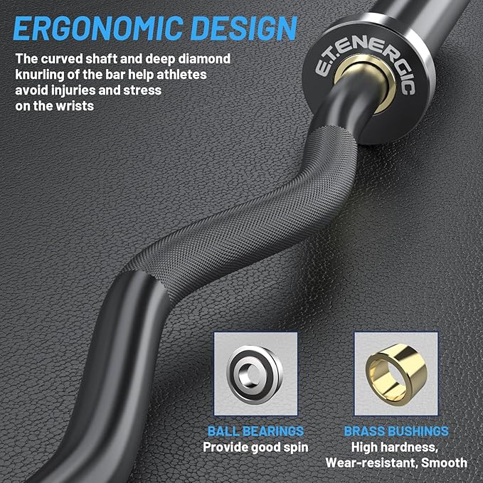 47" Olympic EZ Curl Bar 500-lbs Capacity Steel Barbell Suitable for 2" Weight Plates, 2-Inch Curl