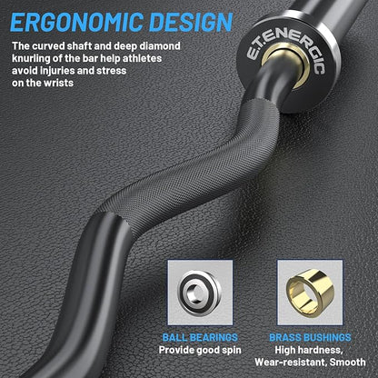 47" Olympic EZ Curl Bar 500-lbs Capacity Steel Barbell Suitable for 2" Weight Plates, 2-Inch Curl