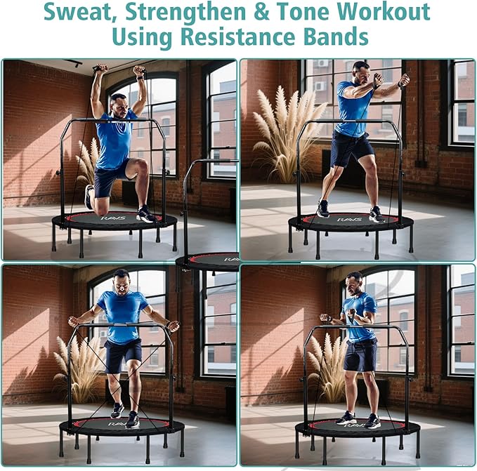 RAVS Mini Trampoline for Kids Adults 40"/48" Foldable Fitness Rebounder Kids Trampoline with 5