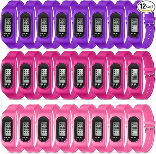 Geyoga 24 Pcs Pedometer for Walking Steps and Miles Pedometer Watch Silicone Steps Tracker Running