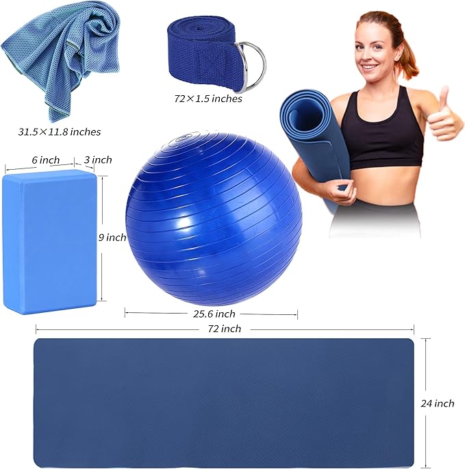Yoga Starter Kit - 11-Piece Set with Yoga Blocks, Strap, Ball, Mat, Carrying Strap, Net Bag