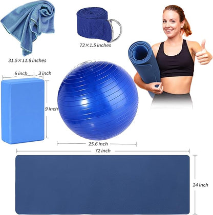 Yoga Starter Kit - 11-Piece Set with Yoga Blocks, Strap, Ball, Mat, Carrying Strap, Net Bag