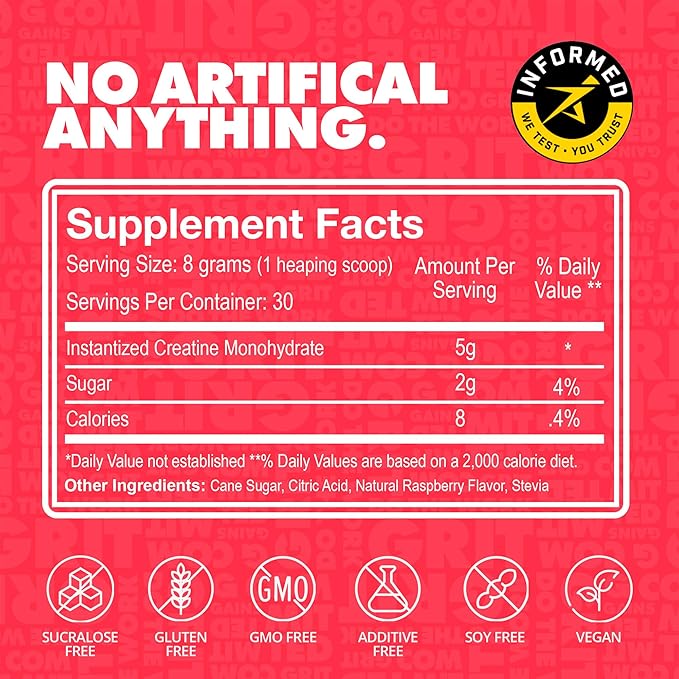 Gains in Bulk Instantized Creatine Monohydrate for Women and Men, Soluble Pre Workout Powder