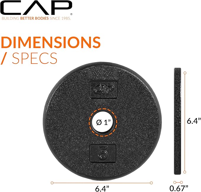 CAP Barbell Standard 1-Inch Cast Iron Weight Plates - Singles & Sets | 1.25-50 lbs | Multiple