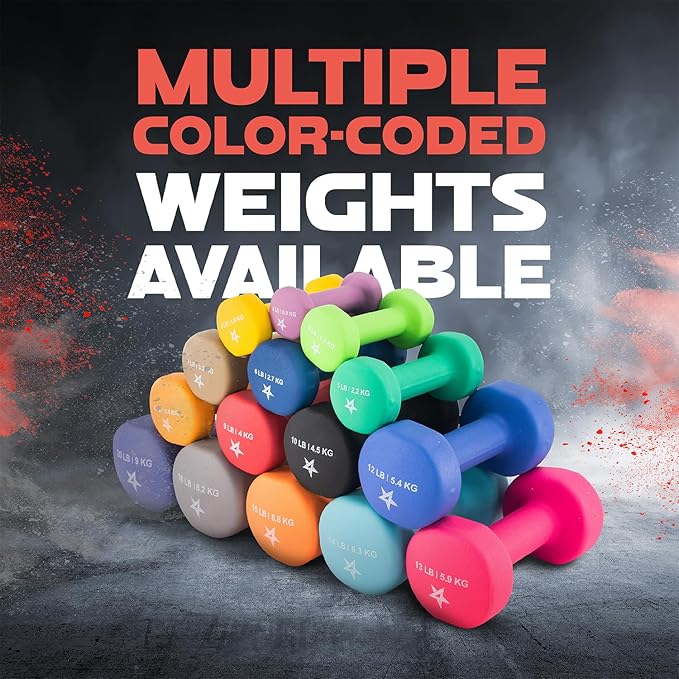 Yes4All Neoprene Coated Dumbbell Hand Weight Sets of 2 - Multiple Weight Options with 15 Colors