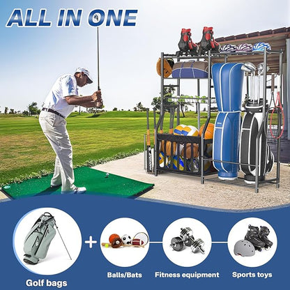 Garage Sports Equipment Organizer, Strong Load Bearing Golf Bag Organizer, Multi Use Golf Ball Rack