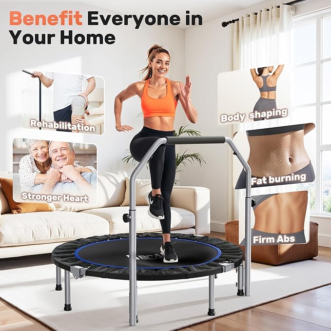 BCAN 40/48" Foldable Mini Trampoline Max Load 330lbs/440lbs, Fitness Rebounder with Adjustable Foam