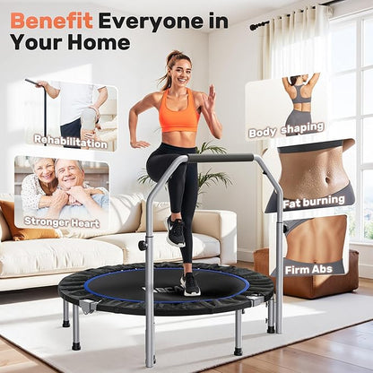 BCAN 40/48" Foldable Mini Trampoline Max Load 330lbs/440lbs, Fitness Rebounder with Adjustable Foam