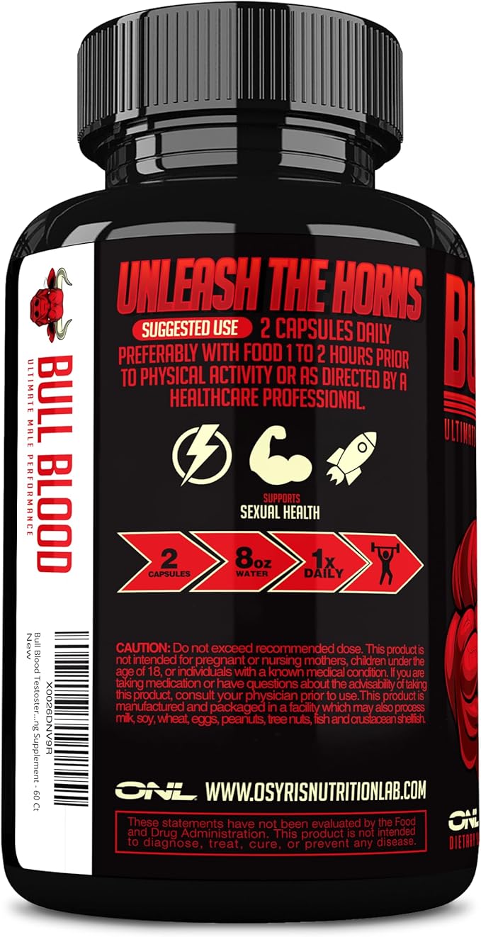 Bull Blood Testosterone Booster for Men - Testosterone Supplement for Stamina & Endurance - Maca