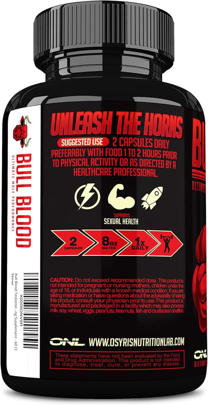 Bull Blood Testosterone Booster for Men - Testosterone Supplement for Stamina & Endurance - Maca
