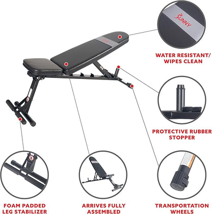 Sunny Health & Fitness Compact Premium Incline Bench Press Bar Rack Set & Optional Leg Extension