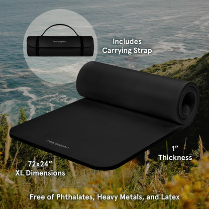 Retrospec Solana Yoga Mat 1" Thick w/Nylon Strap for Men & Women - Non Slip Exercise Mat for Home