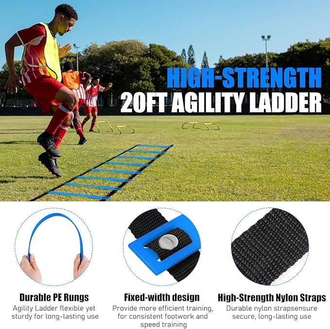 Soccer Training Equipment, Agility Speed Training Set with 20ft Speed Ladder, 12 Cones, 4