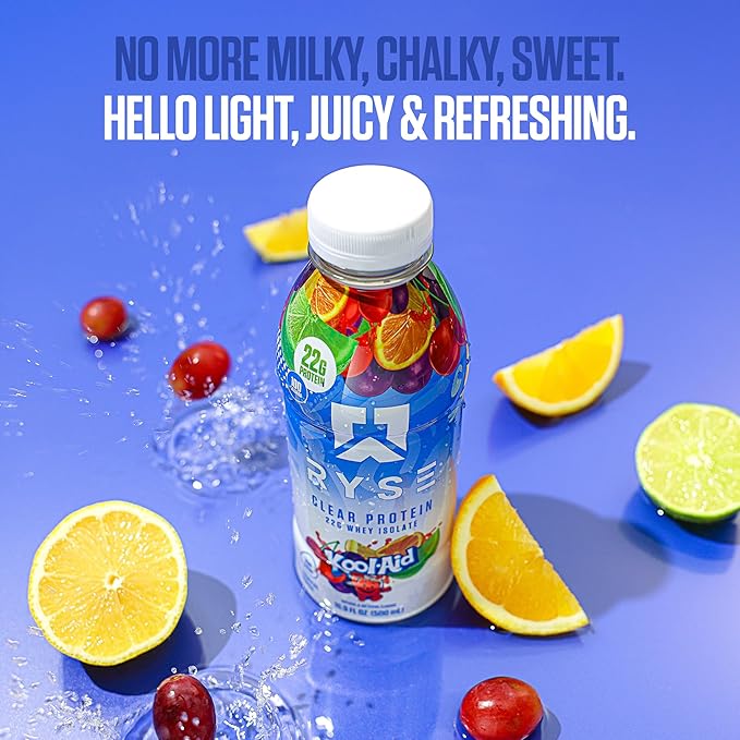RYSE Clear Protein Shake - Kool-Aid Tropical Punch - 100 Calories, 22g Whey Isolate Protein
