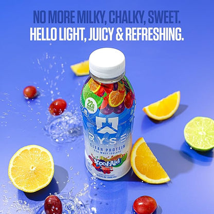 RYSE Clear Protein Shake - Kool-Aid Tropical Punch - 100 Calories, 22g Whey Isolate Protein