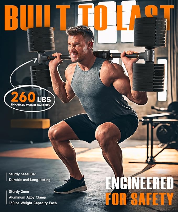 Flexible Dumbbell Converter - 260 LBS Weight Capacity Adjustable Alloy Steel Bar丨Convert Dumbbells