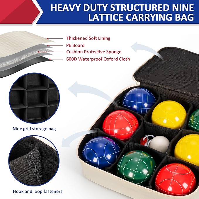 ropoda 107mm Bocce Ball Set Regulation Size and Weight with 8 Resin Bocce Balls, Resin Bocci Balls