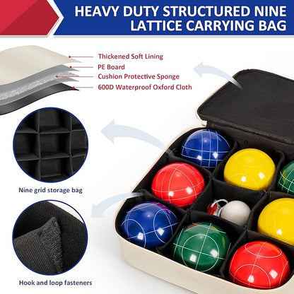 ropoda 107mm Bocce Ball Set Regulation Size and Weight with 8 Resin Bocce Balls, Resin Bocci Balls