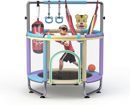Trampoline for Kids 55inch Toddler Mini Small Trampoline Outdoor Indoor Basketball Hoop, Swing