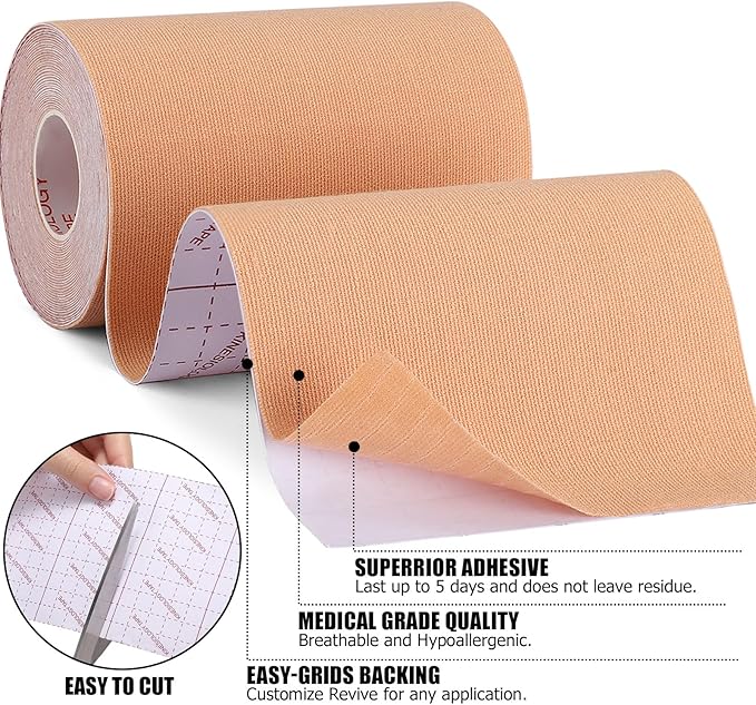 4 Rolls Kinesiology Tape, 4in x 5.5yd Extra Wide Breathable Muscle Support Adhesive Sport Tape for