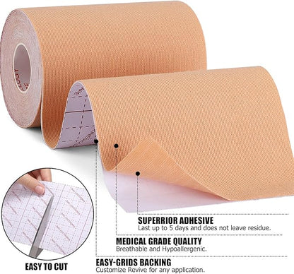 4 Rolls Kinesiology Tape, 4in x 5.5yd Extra Wide Breathable Muscle Support Adhesive Sport Tape for