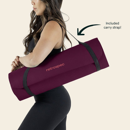 Retrospec Solana Yoga Mat 1" Thick w/Nylon Strap for Men & Women - Non Slip Exercise Mat for Home