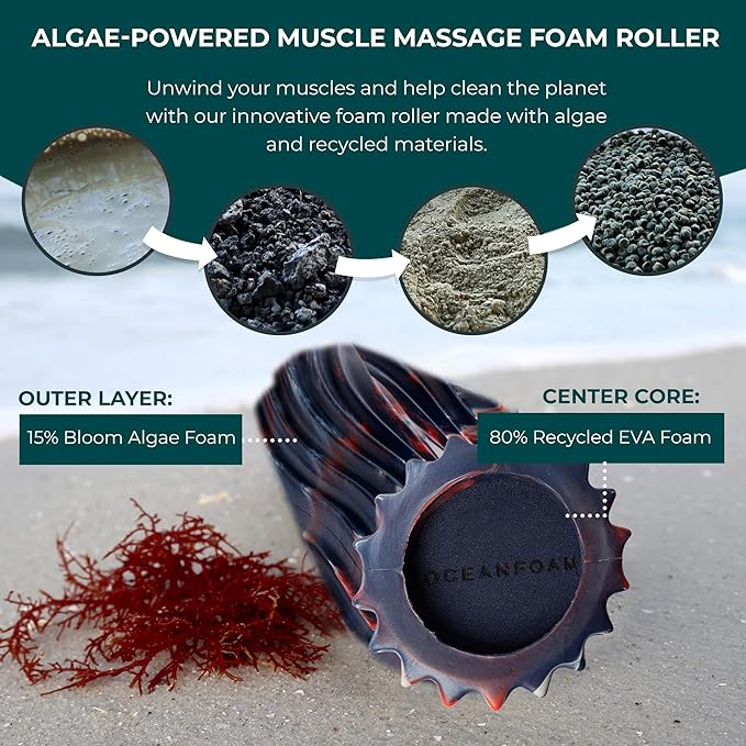Oceanfoam Ripple Travel Foam Roller (11" x 3.35") Firm Mini Foam Roller for Physical Therapy, Deep