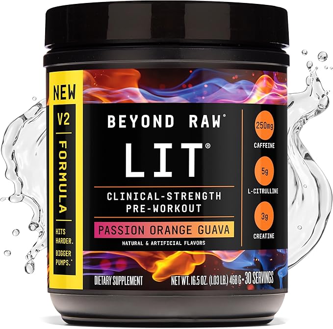 BEYOND RAW LIT V2 Clinical Strength Pre Workout Powder, Hits Harder, Bigger Pumps, Caffeine