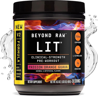 BEYOND RAW LIT V2 Clinical Strength Pre Workout Powder, Hits Harder, Bigger Pumps, Caffeine