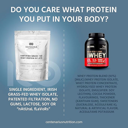 Centenarius Nutrition Grass Fed Whey Protein Unflavored Powder 500g with Natural Amino Acids for