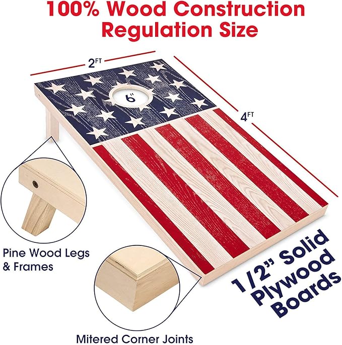 GoSports 4 x 2 ft Flag Series Wood Cornhole Sets – American Flag or State Flags – Includes 2