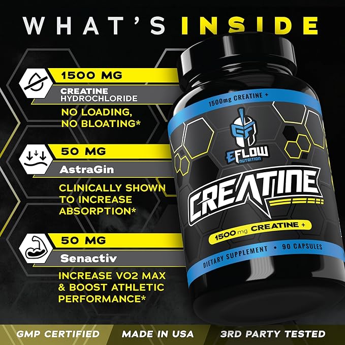 eFlow Creatine Capsules, HCL Creatine Pills - Creatine Supplement for Men & Women, Muscle Builder