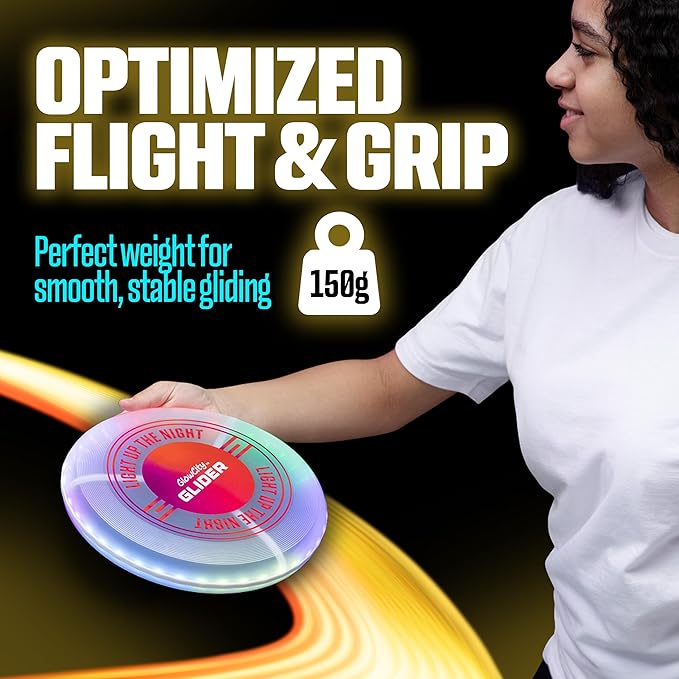 GlowCity Glider LED Glow-in-The-Dark Flying Disc – Bright, Rechargeable, Durable, Water-Resistant