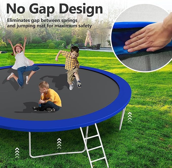 Upgraded Trampoline 8FT/10FT/12FT/14FT With Basketball Hoop, Light, Sprinkler, Stakes - Outdoor