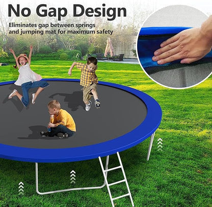 Upgraded Trampoline 8FT/10FT/12FT/14FT With Basketball Hoop, Light, Sprinkler, Stakes - Outdoor
