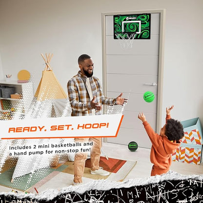 AND1 Over the Door Mini Basketball Hoop: 18x12 Shatterproof Backboard, 2 Mini Basketballs, and Hand