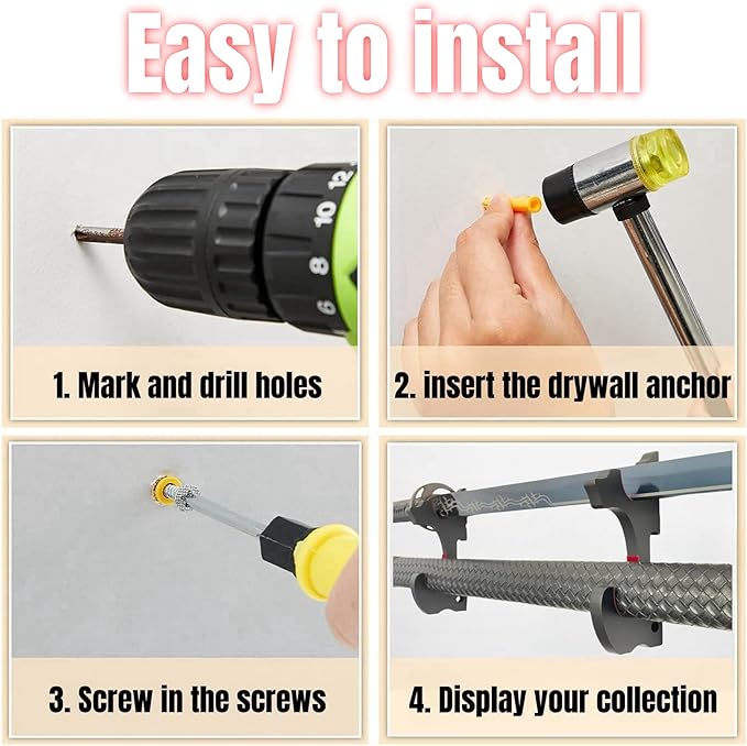 Eforlife 2/Set Sword Hook Wall Mount Samurai Sword Hanger Display Holder Adjustable for Katana