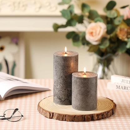 3x6 inch Grey Pillar Candles Set of 3, Unscented Pillar Candle, Dripless and Smokeless Large