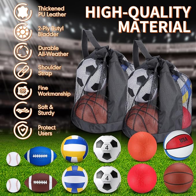 Deekin 12 Pcs Assorted Sport Ball Set Official Size Basketball, Football, Volleyball, Soccer