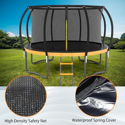 Trampoline 12FT 14FT 15FT 16FT for Kids/Adults - Outdoor Recreational with Enclosure Net Curved