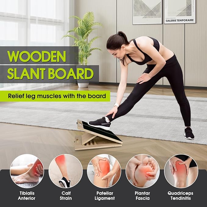 Portable Slant Board for Calf Stretching, 350 Lbs Weight Capacity, Adjustable Wooden Incline Board