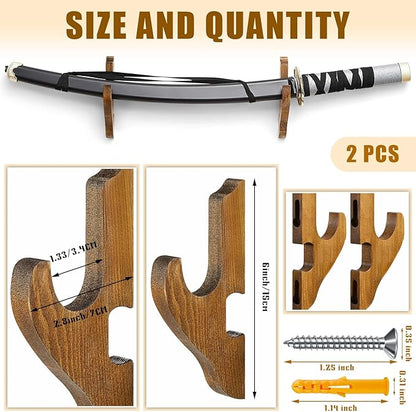 Chunful 2 Pcs Sword Wall Mount Sword Holder Katana Stand 1 Tier Katana Wall Mount Adjustable Hanger