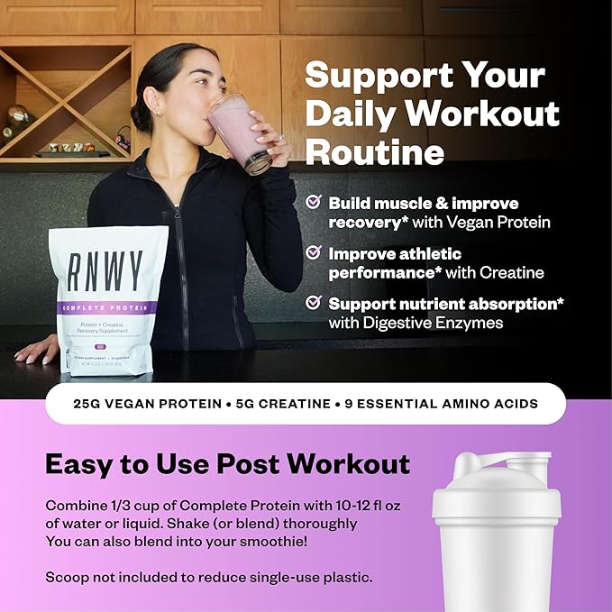 RNWY 25g Acai Protein + 5g Creatine Powder, Vegan Plant-Based Protein with Digestive Enzymes to
