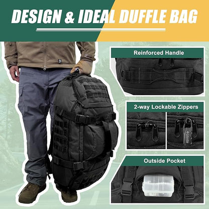65L Large Travel Duffle Bag Military Tactical Backpack, Army Assault Pack 3 Day Bug Out Bag
